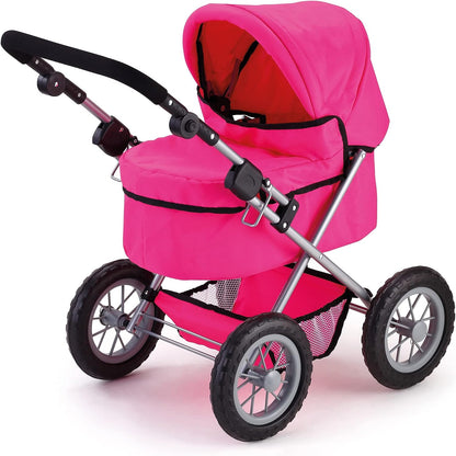 Foldable Dolls Pram with Height-Adjustable Handle and Shoulder Bag, Stable, Pink