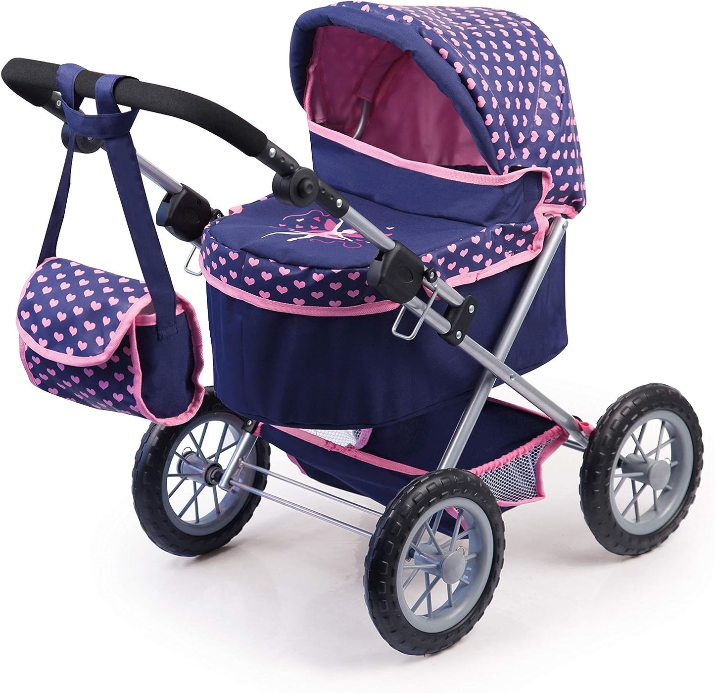 Trendy Dolls Pram, Foldable with Height-Adjustable Handle, Blue and Pink