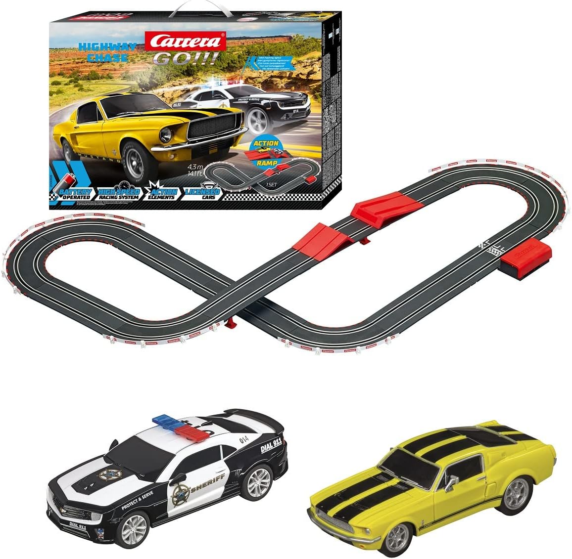 Carrera Go Highway Chase Slot Car Set Mustang v Sheriff