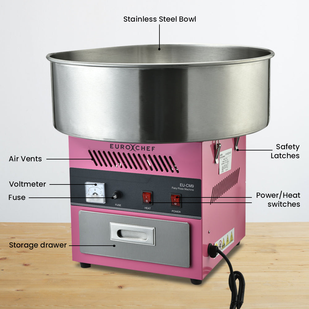 EUROCHEF 1000W Commercial Cotton Candy Machine Fairy Floss Maker