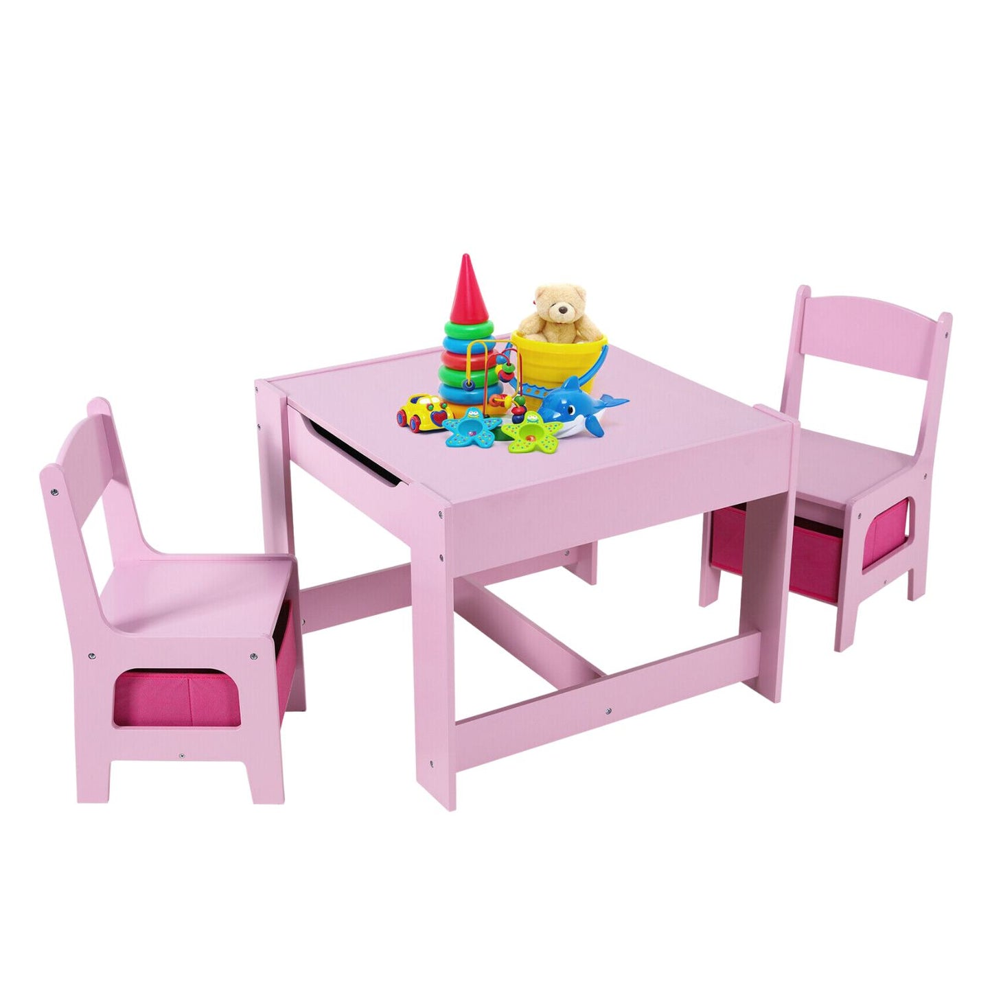 EKKIO 3PCS Kids Table and Chairs Set with Black Chalkboard (Pink) EK-KTCS-101-RHH