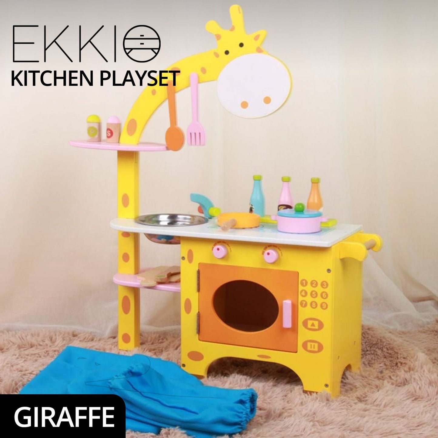 EKKIO Wooden Kitchen Playset for Kids (Giraffe Shape Kitchen Set) EK-KP-102-MS