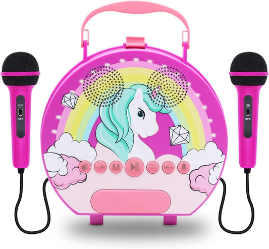 GOMINIMO Kids Portable Karaoke with Two Microphones (Round, Purple Unicorn) GO-KMM-105-HXDW