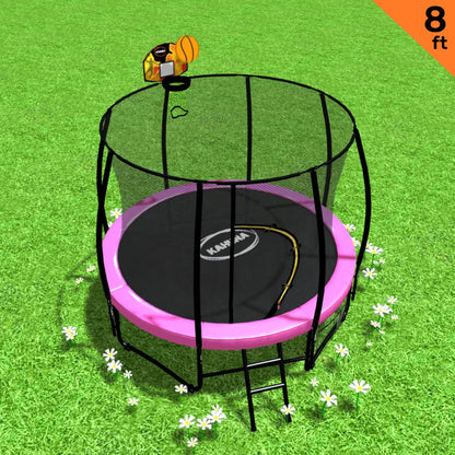 Kahuna 8ft Outdoor Trampoline Kids Children With Safety Enclosure Mat Pad Net Ladder Basketball Hoop Set - Pink