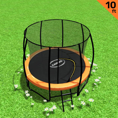 Kahuna 10ft Trampoline Free Ladder Spring Mat Net Safety Pad Cover Round - Orange