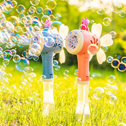 Bubblerainbow Peppa Pig Windmill Bubble Machine Hand-Held Stick Electric Bubble Toy Pink