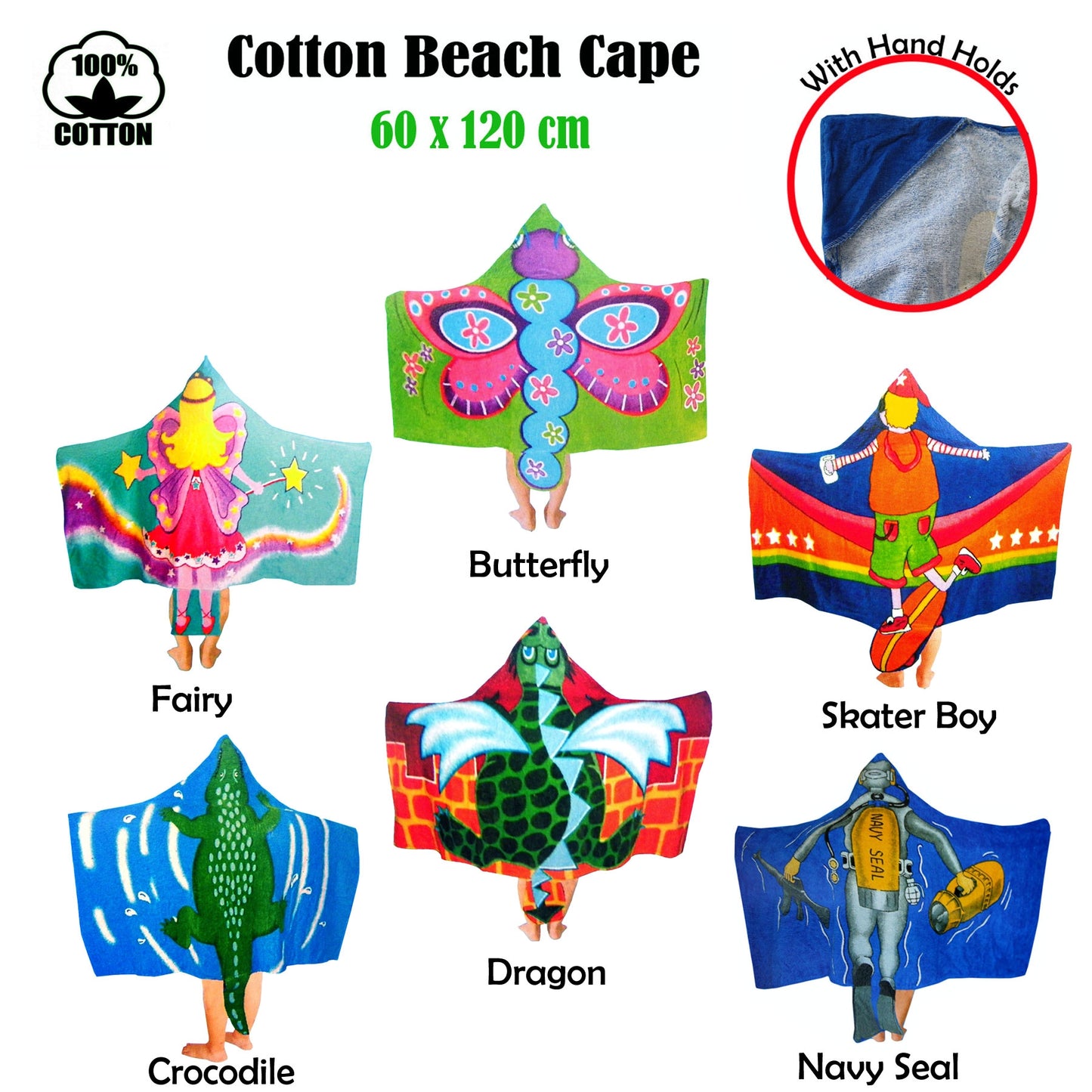 Kids Cotton Velour Beach Cape Crocodile