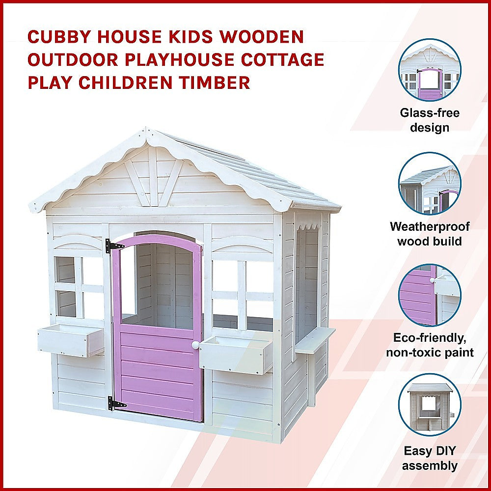 Cubby House Kids Wooden Outdoor Playhouse Cottage Play Children Timber