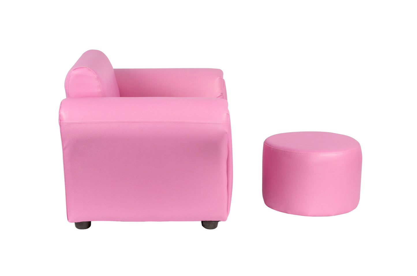 Kids Pink Couch Sofa Chair w/ Footstool in PU Leather