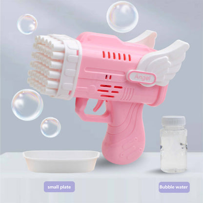 Bubblerainbow 42 Hole Angel Wing Automatic Bubble Blowing Lovely Bubble Gun Launcher Toy Pink